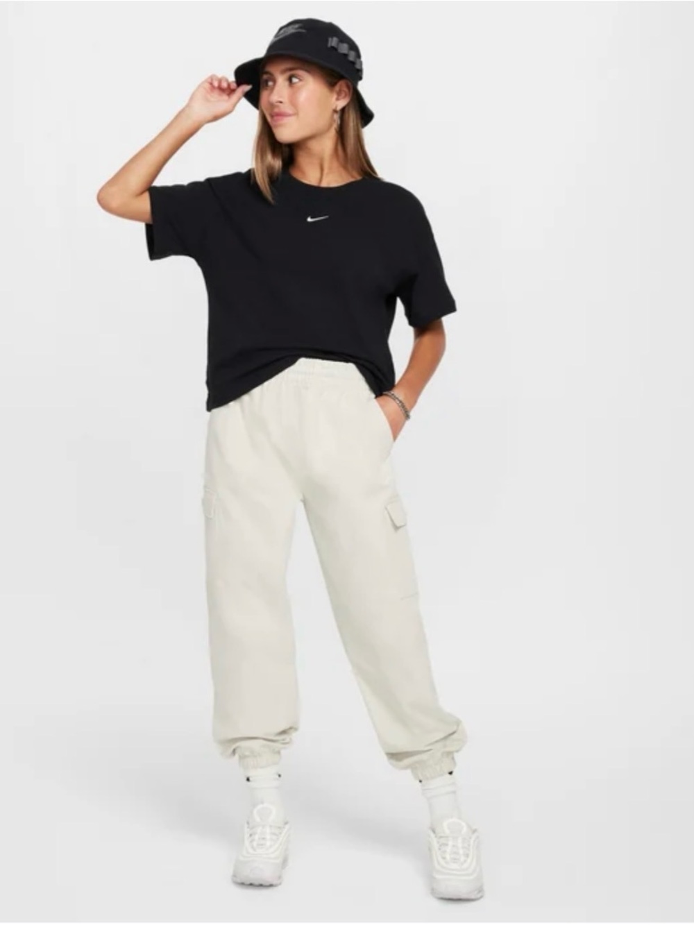 Nike Sportswear Girls' Cargo Trousers in Light Bone/White
